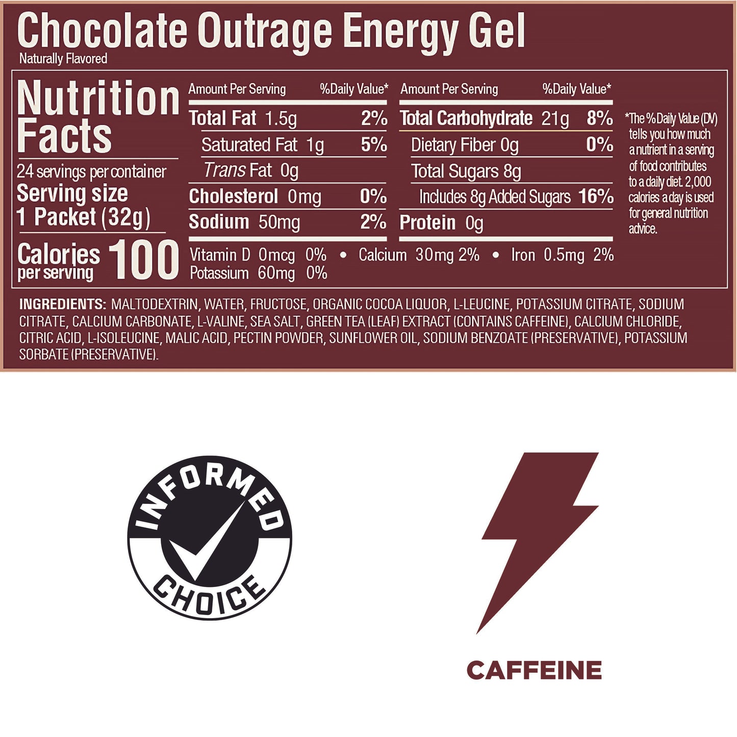 GU Energy Gel Chocolate Outrage Caffeine